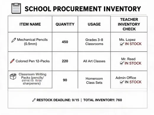 School writing supply packs